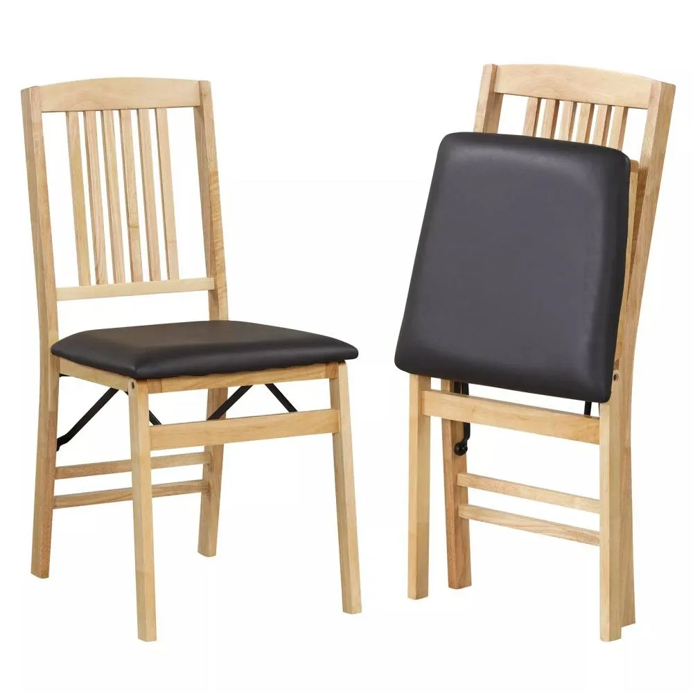 Costway Folding Dining Chairs Set of 2 Foldable Upholstered Kitchen Chairs in Black