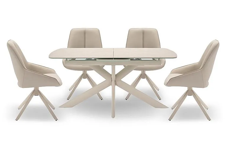 Tino Pop-up Extending Dining Table and 4 Faux Leather Swivel Chairs - 140-cm