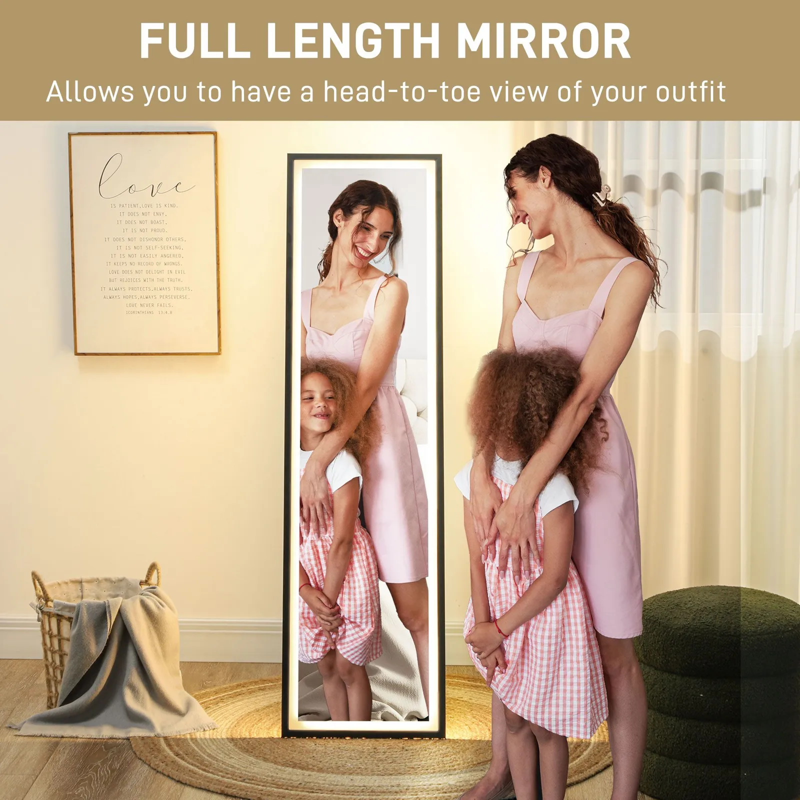 HOMCOM 150 x 40cm Full Length Mirror w/ Adjustable Lights Metal Frame Black 4