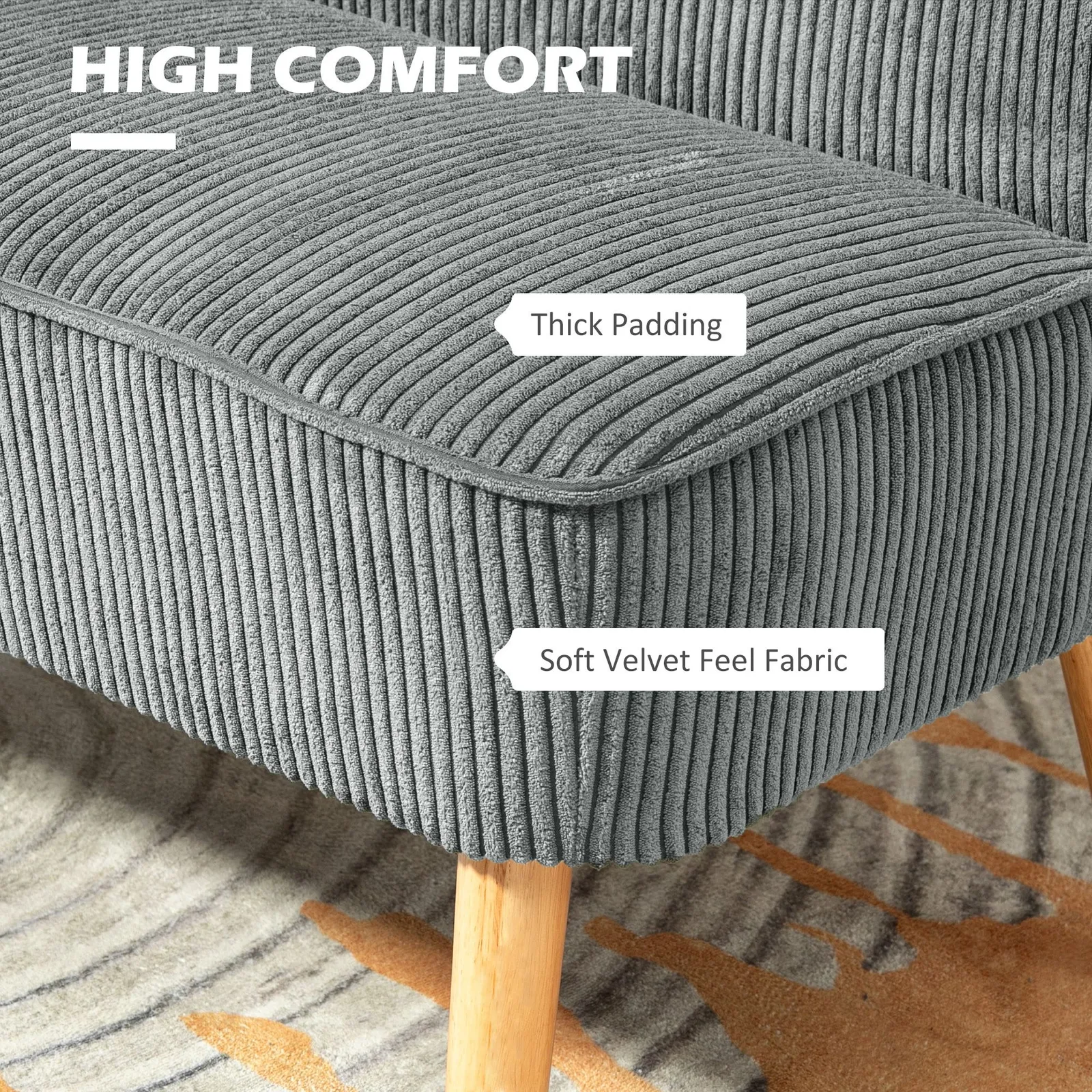 HOMCOM Corduroy Double Sofa w/ Wood Frame Foam Padding, Grey 4
