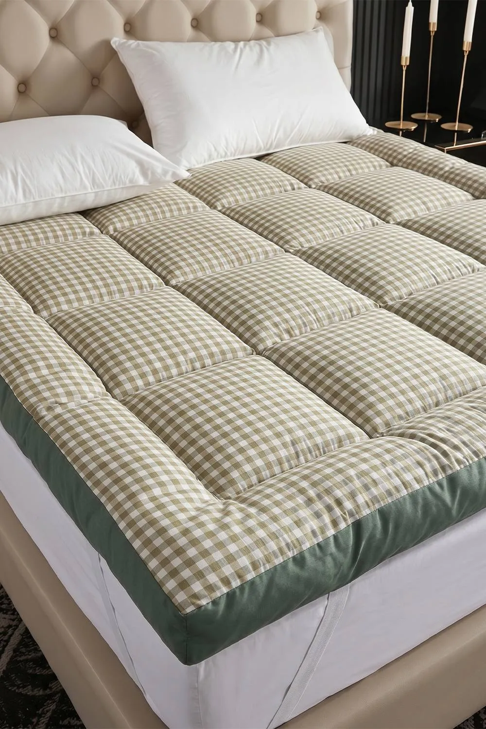 Living and Home 10cm Comfortable Quilted Mattress Topper in Green