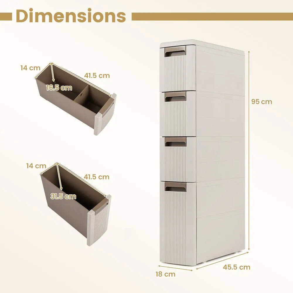 Costway Slim Rolling Cart with Removable Dividers Plastic Organizer in Cream 2