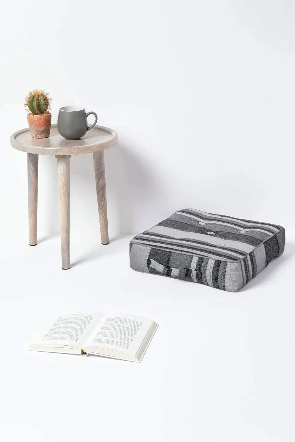 Homescapes Morocco Striped Cotton Floor Cushion in Grey 2