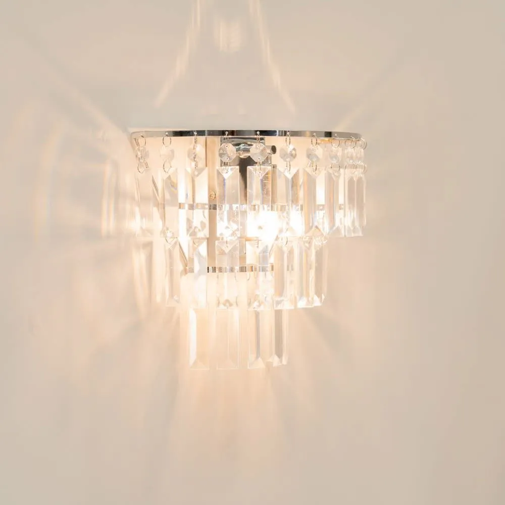 ValueLights Kelsks Pair Chrome with Drops Chandelier Flush Wall Lights & Bulbs in Silver 2
