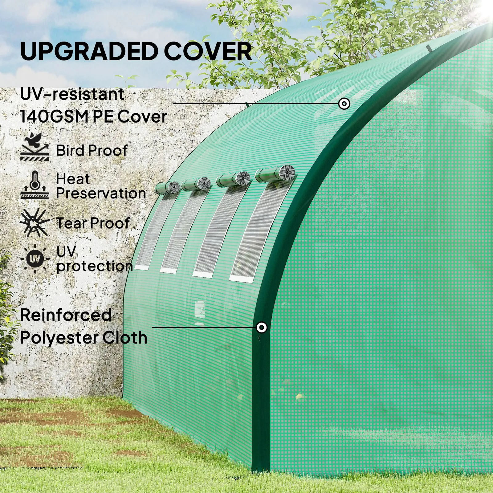 OUTSUNNY Tunnel Greenhouse, Upgraded Structure, Hinged Doors, 6 x 3 m, Green 4