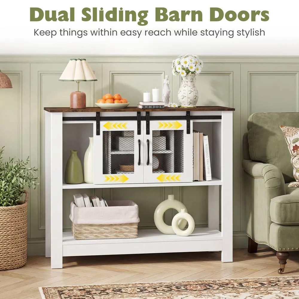 Costway Entryway Table w/ Barn Sliding Doors Console Table w/ Adjustable Shelf 4