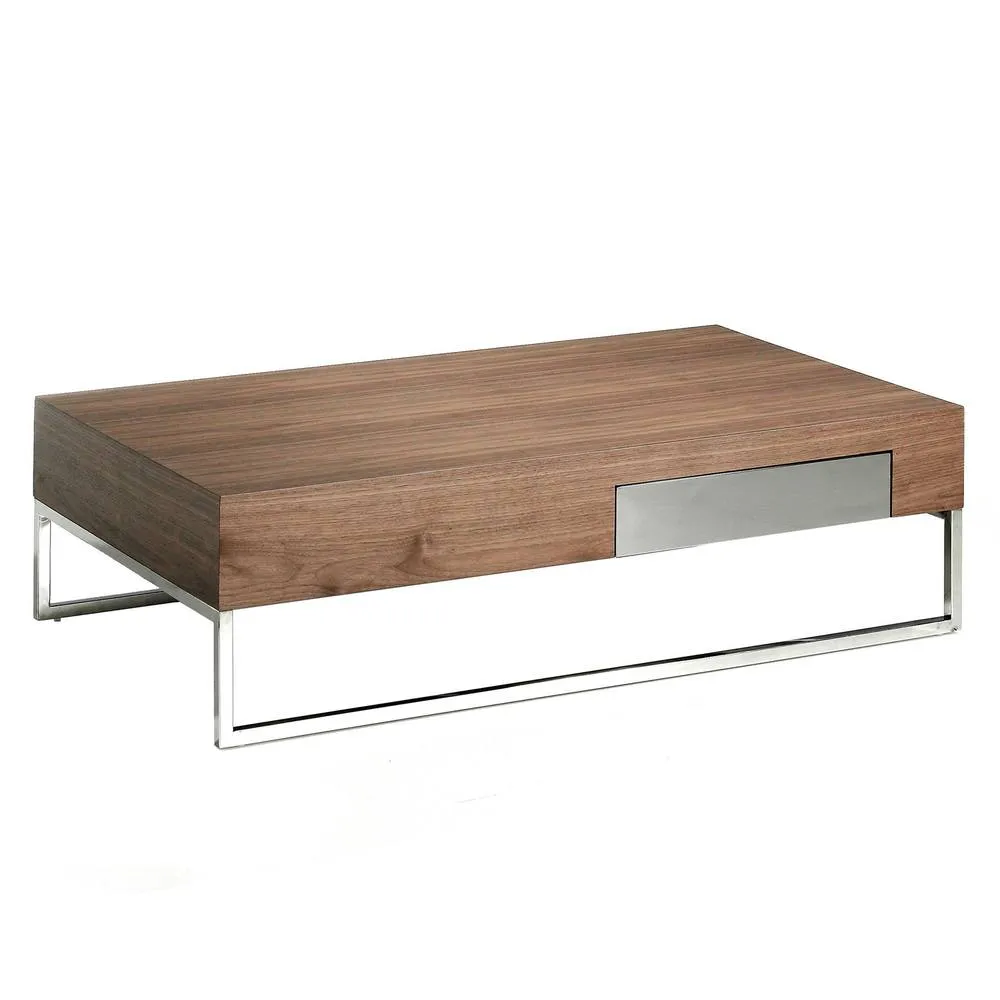 Angel Cerda Walnut Veneer Rectangular Coffee Table with Chrome in Brown