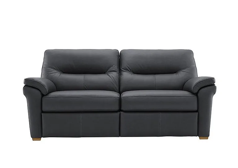 Seattle 3 Seater Leather Sofa with Wooden Feet - Cambridge Petrol Blue Ok