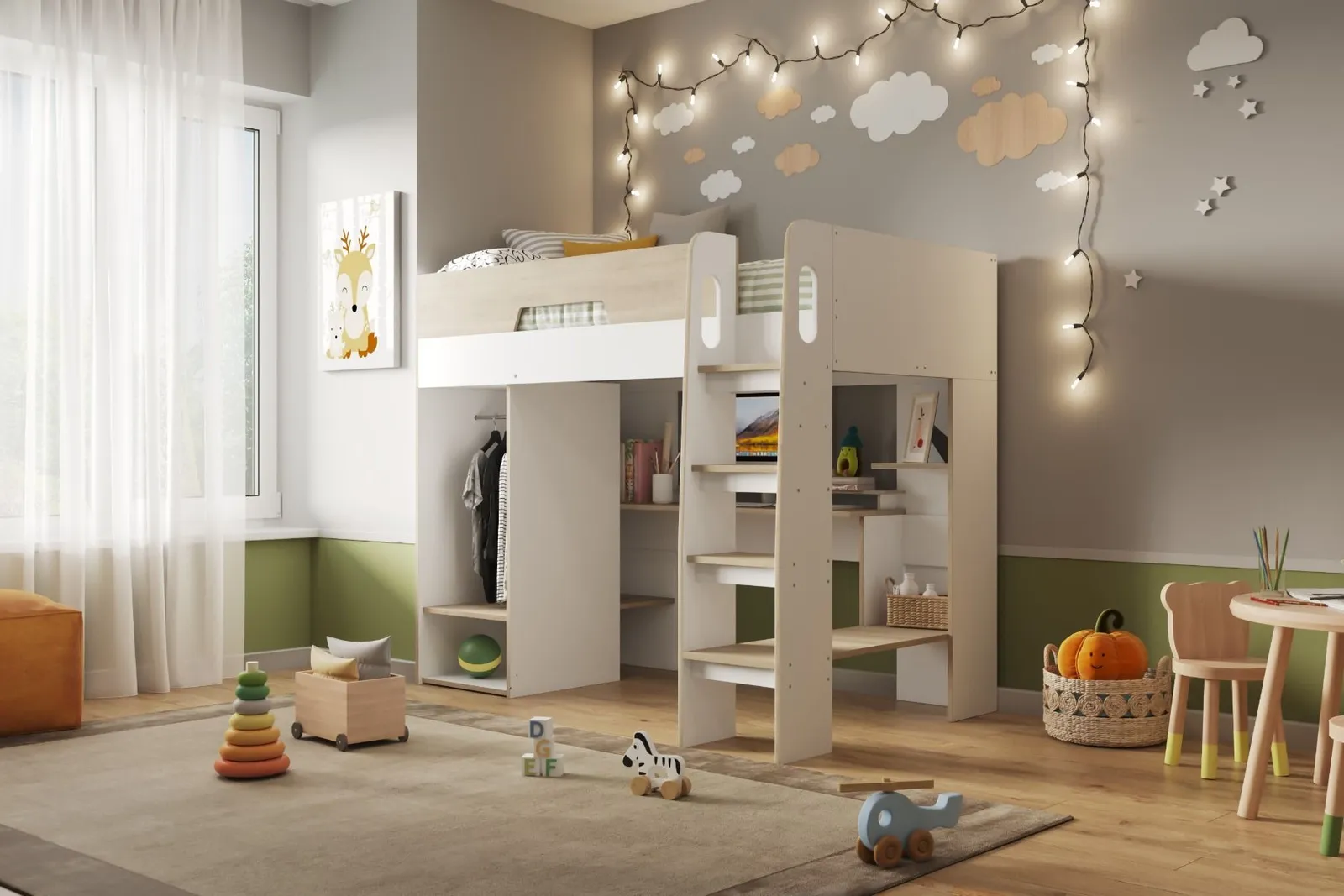 Flair Coco High Sleeper Workstation with Wardrobe in White 3
