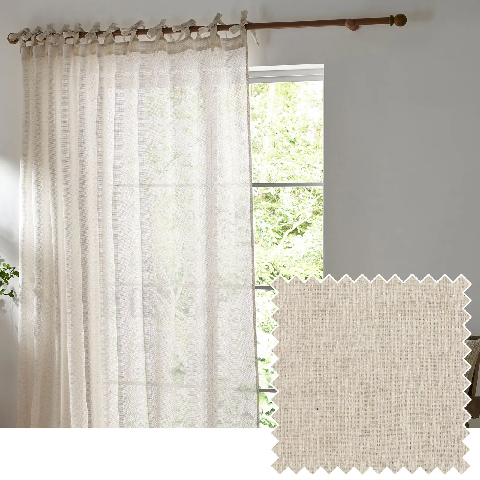 Yard Nimbus Sheer Tie Top Curtain Panel in Natural 6