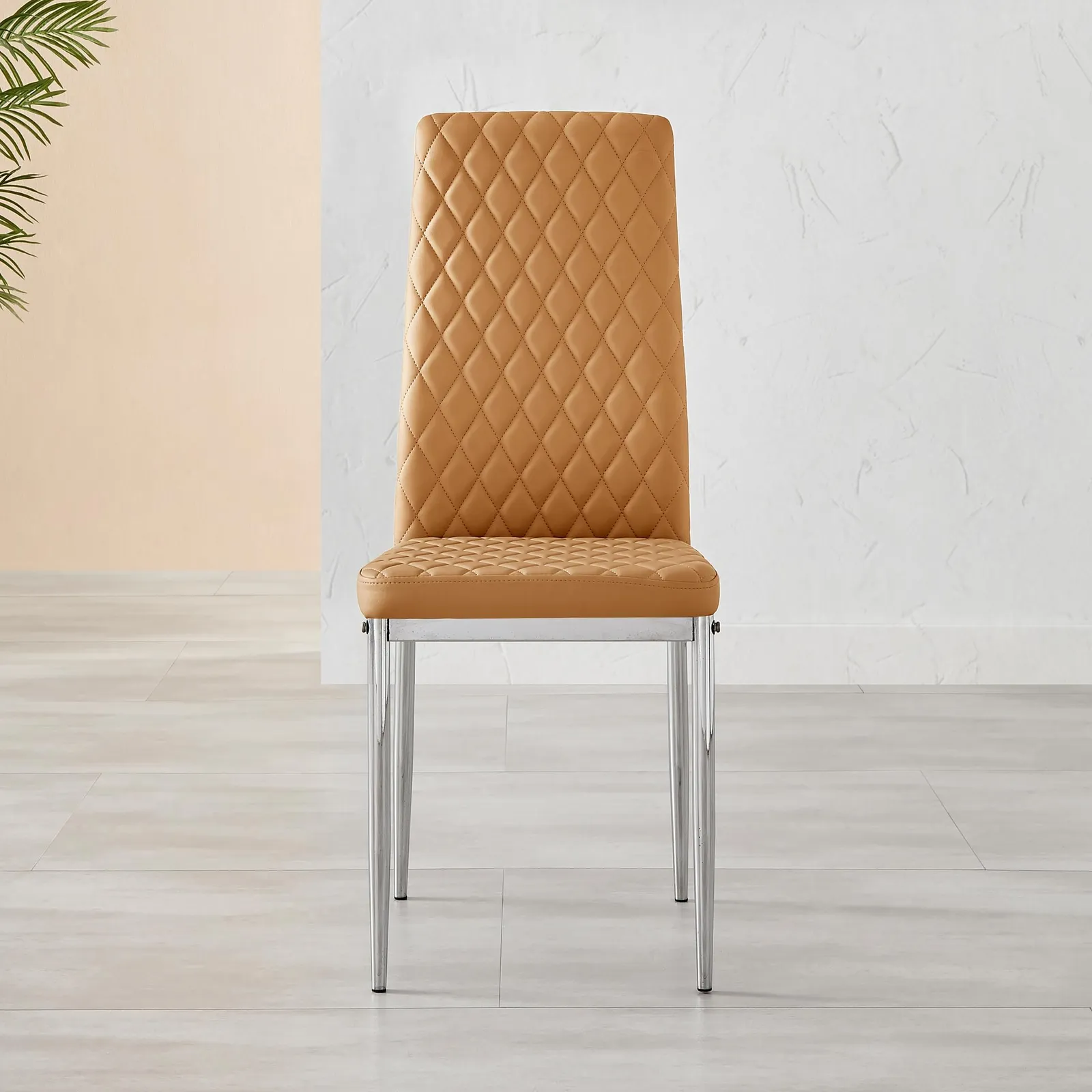 FurnitureboxUK Set of 6 Milan High Back Soft Touch Diamond Pattern Faux Leather Dining Chairs With Silver Chrome Metal Legs in Mustard 5