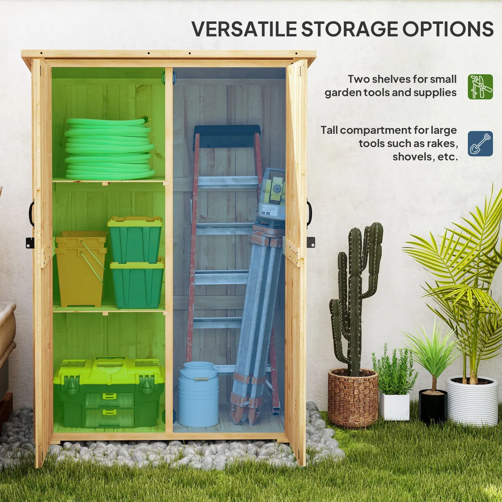 OUTSUNNY Wooden Tool Storage Cabinet with Double Doors, Natural 4