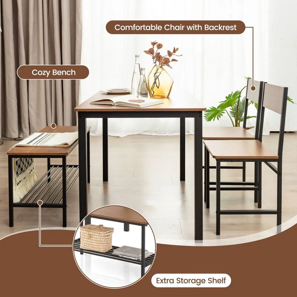 Costway 4-Piece Dining Table Set Space-Saving Kitchen Table & Bench in Brown 6