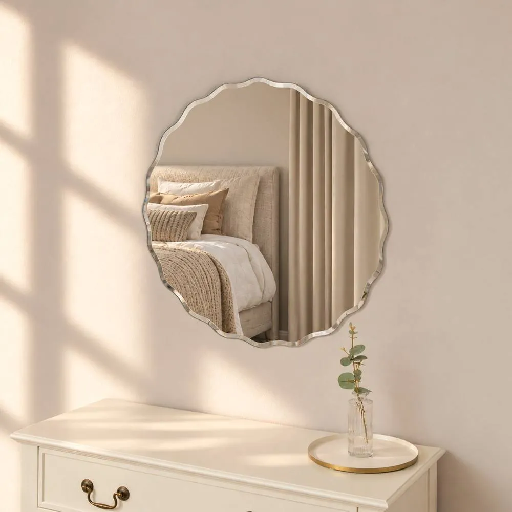 Melody Maison Frameless Scalloped Bevelled Edge Wall Mirror - 60cm X 60cm in Clear 6
