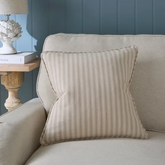 Ticking Stripe Piped Cotton Square Cushion Cover 1