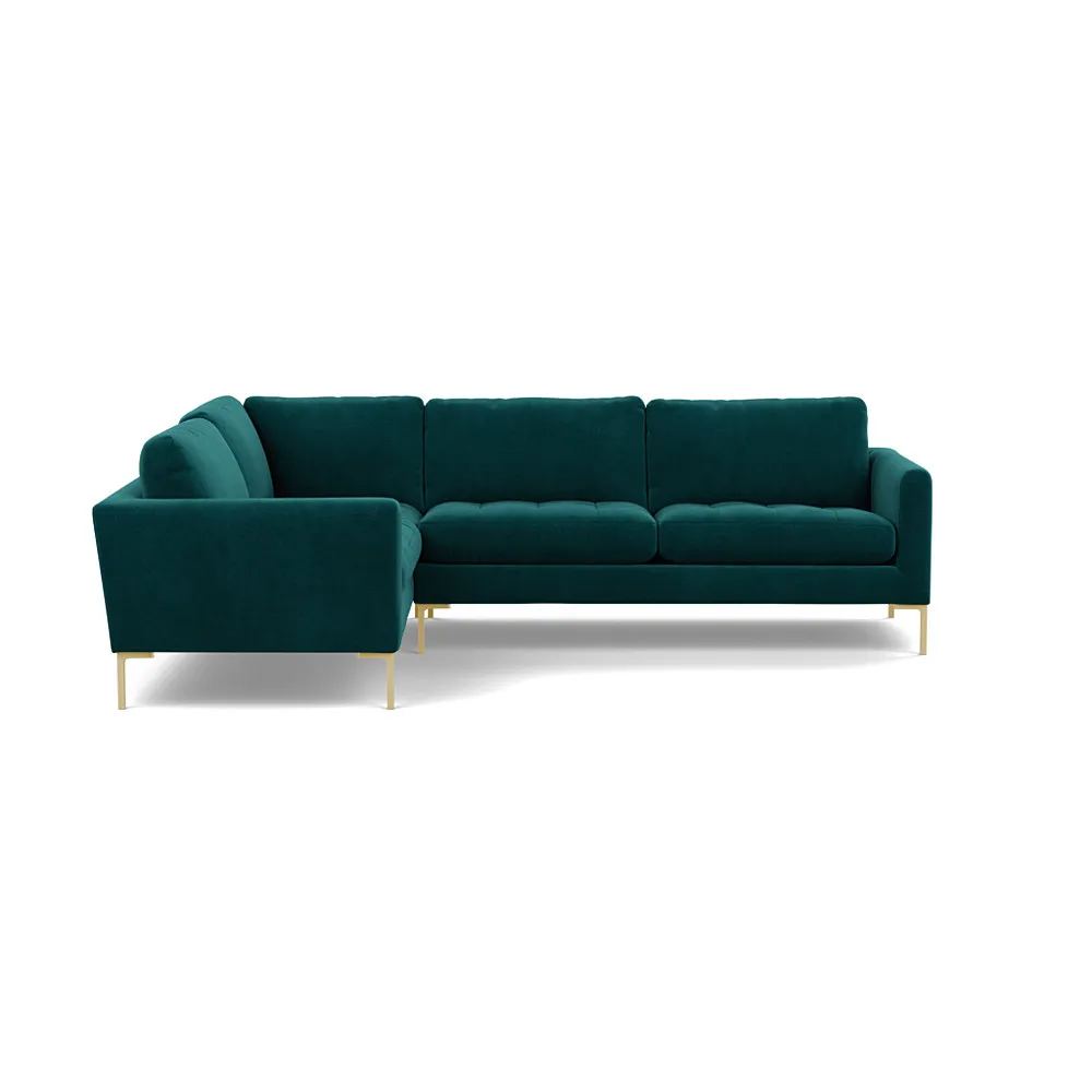 Heal's Eton Left Hand Facing Corner Sofa Smart Luxe Velvet Ocean Brass Feet