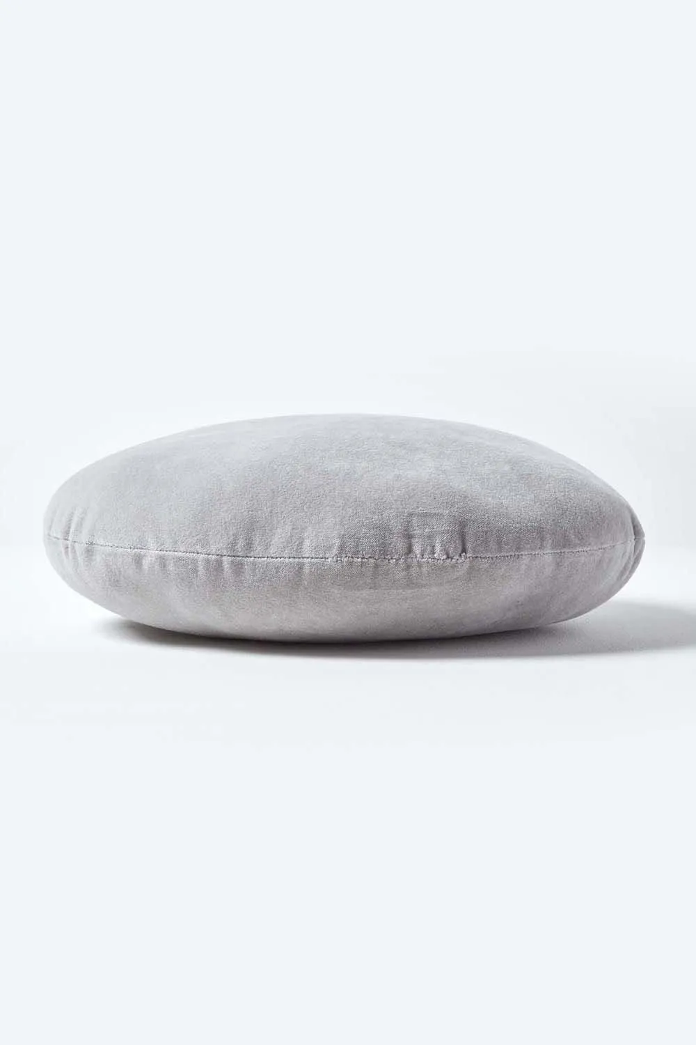Homescapes Velvet Cushion, 40 cm Round in Light Grey 2