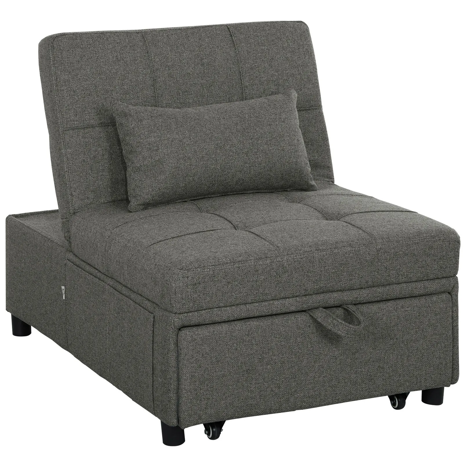 HOMCOM 4-in-1 Pull Out Sleeper Chair Bed with Pockets in Dark Grey 2