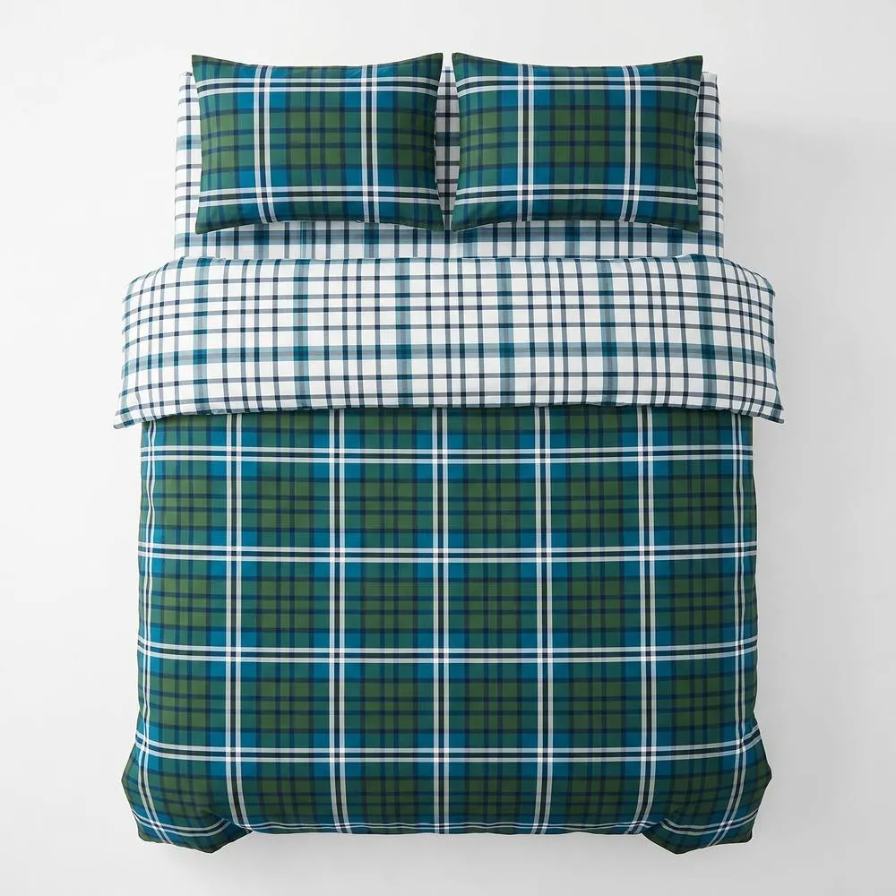 Rapport Home Ross Check Complete Duvet Cover Set with Fitted Sheet & Pillowcases in Green 4