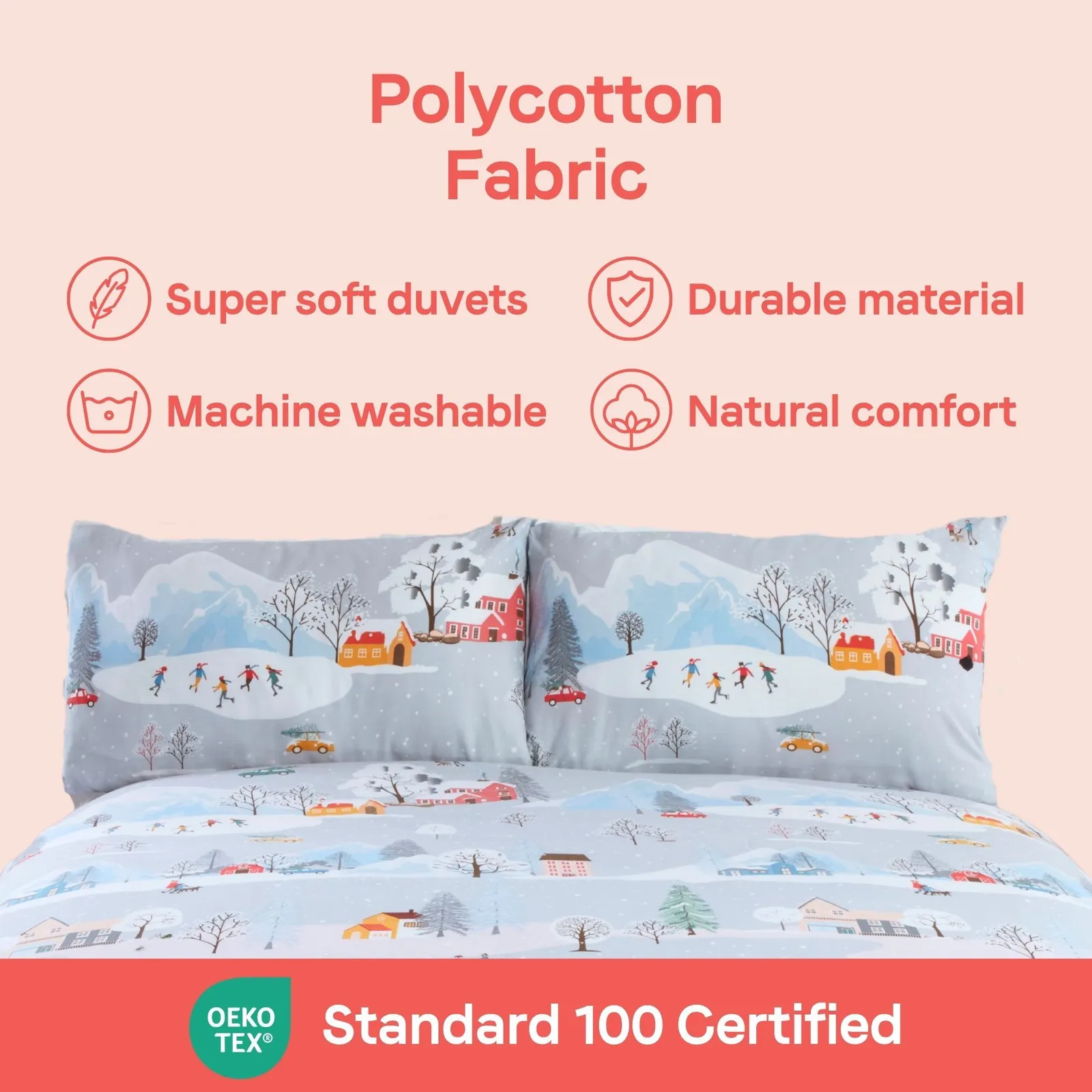Rapport Home Winter Town Polycotton Duvet Cover Set With Pillowcase in Silver 6