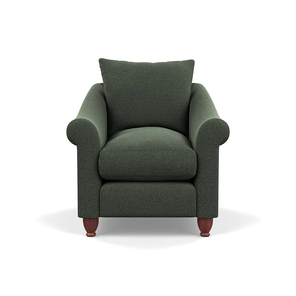 Heal's Devon Armchair Boucle Fern Walnut Stained Feet