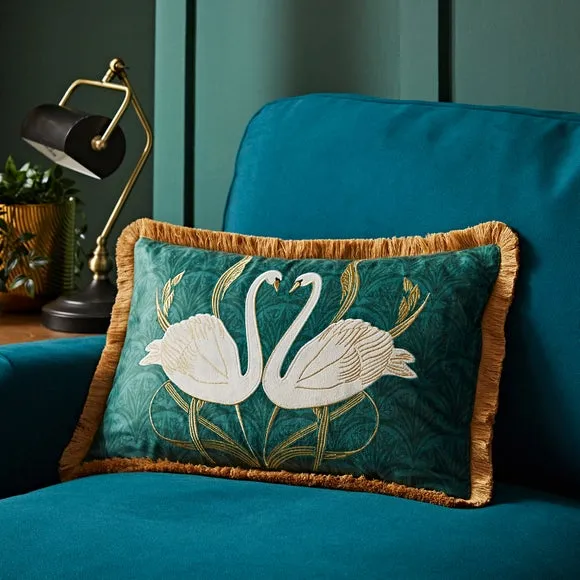 Embroidered Swan Cushion