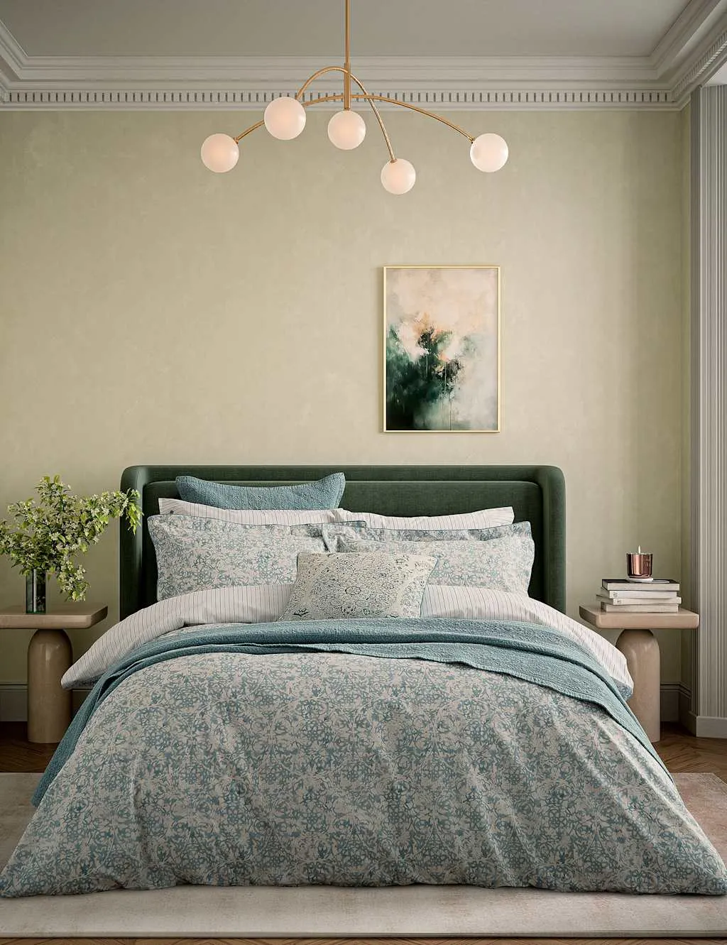 Bedeck of Belfast Pure Cotton Patterned Bedding Set Light Green