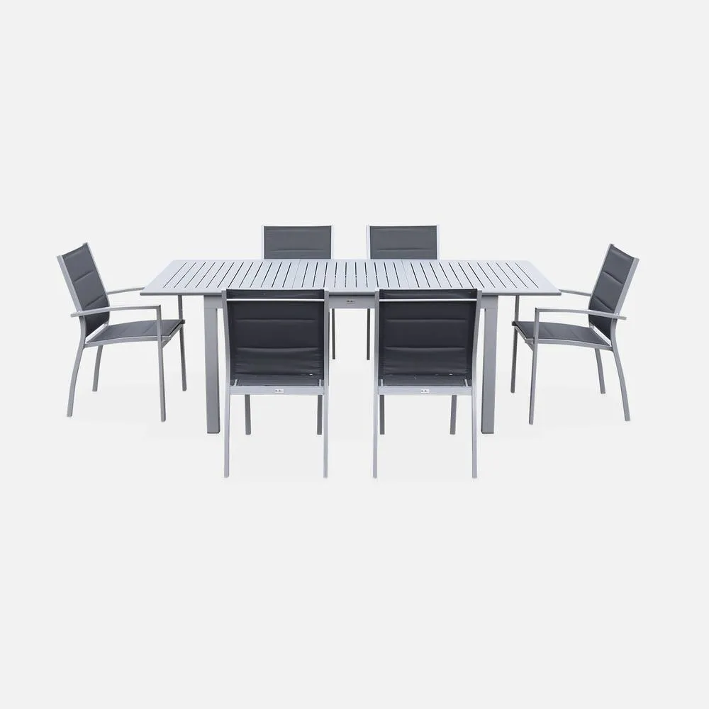 sweeek 6-seater Extendable Aluminium Garden Table With Chairs in Grey 2