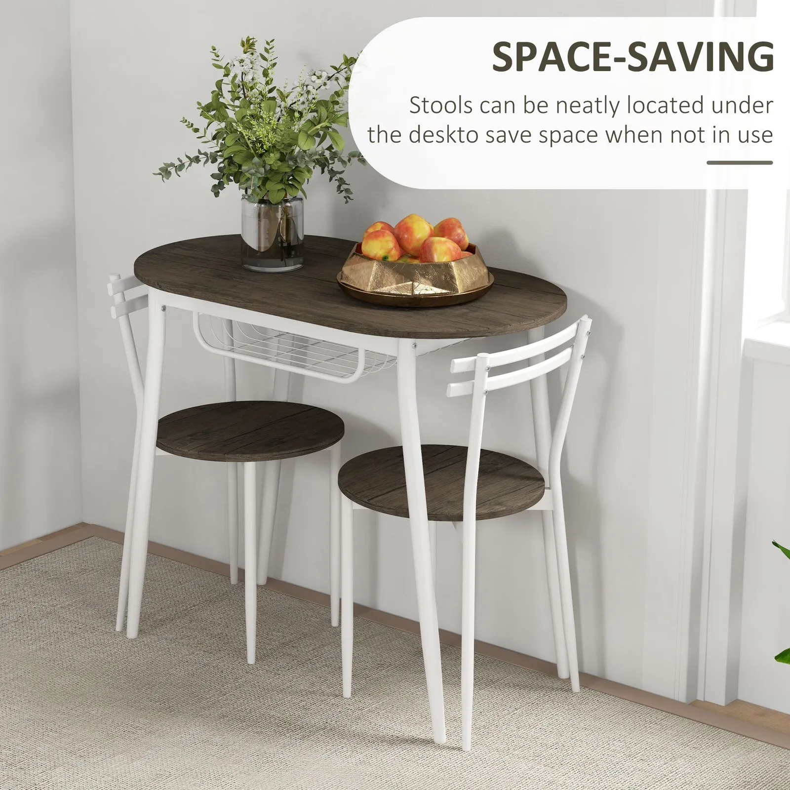 HOMCOM 3-Piece Dining Table & Chairs Set, Oval Kitchen Table with 2 Chairs Natural in Brown 5