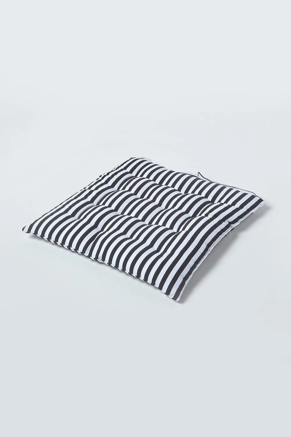 Homescapes Black & White Stripe Seat Pad with Straps 100% Cotton
