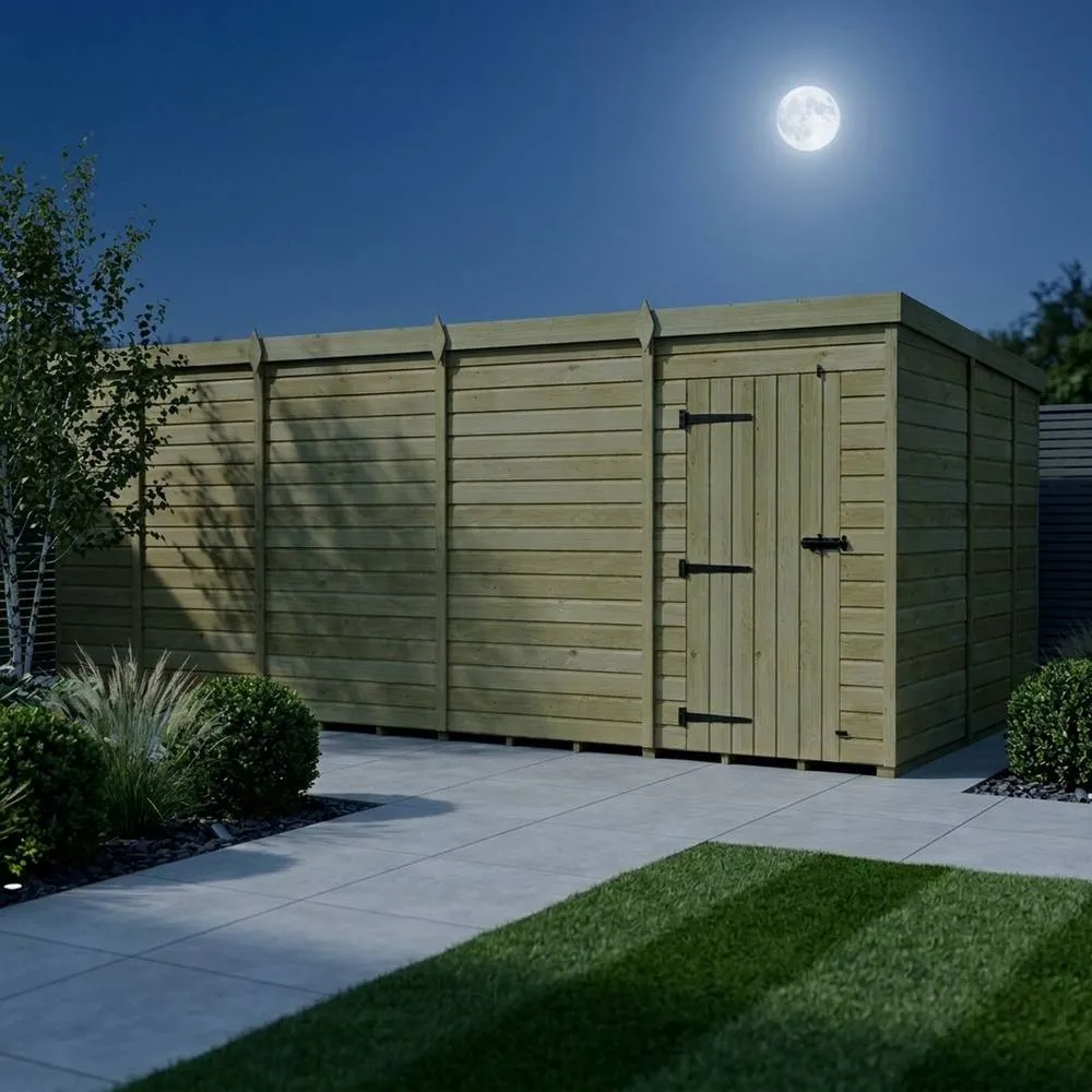 Buttercup Farm 17ft x 9ft Pent Garden Shed Single Door No Windows - Timber in Brown 3