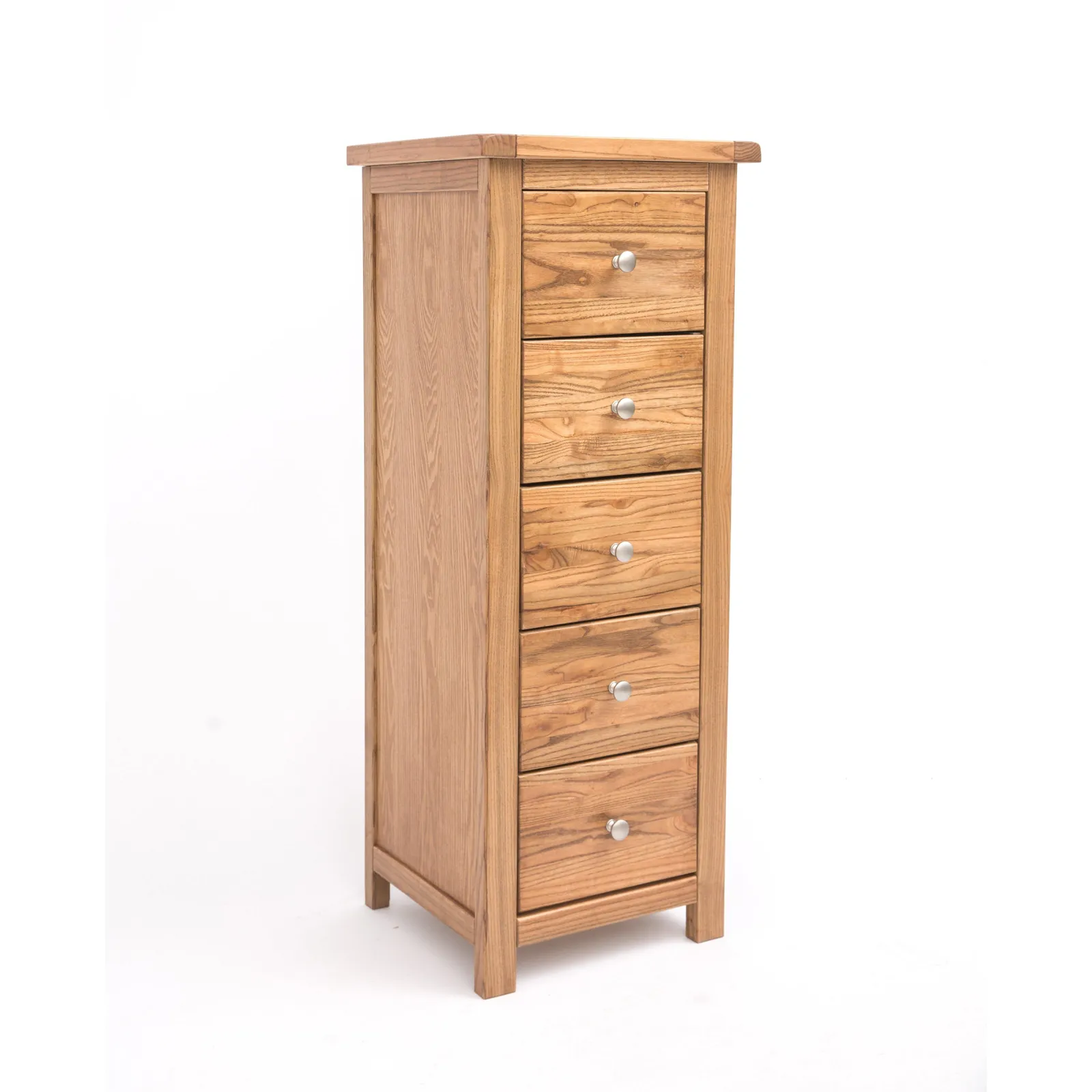 Cabinet Bits Trivento 5 Drawer Narrow Chest of Drawers Chrome Knob in Natural 2