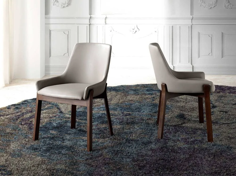 Angel Cerda Dark Mink Leatherette Dining Chair with Walnut Legs in Beige 3