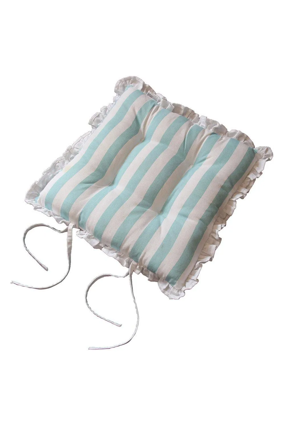 Homescapes Reversible White Frilled Cushion Seat Pad with Ties Blue Stars 2