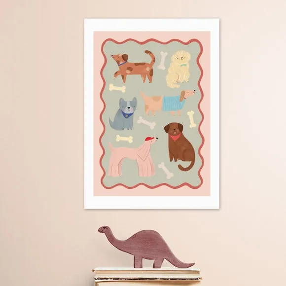 East End Prints Dogs in Sage and Pink Print 1