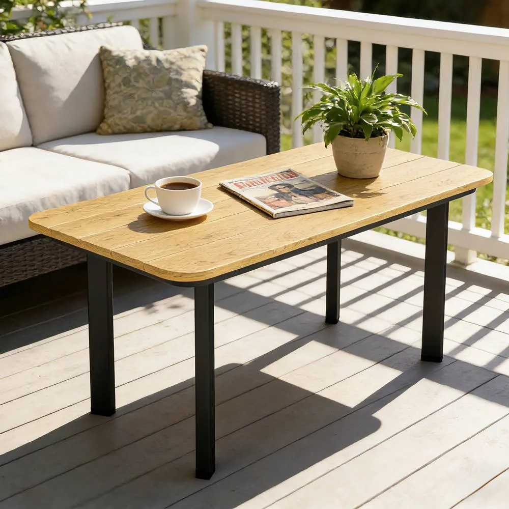 OUTSUNNY Outdoor Coffee Table, Garden Table with Slatted WPC Top, Brown