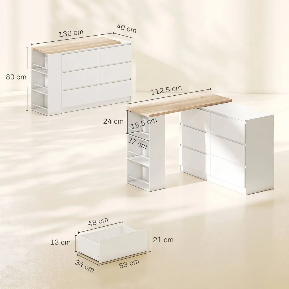 HOMCOM Vanity Table with 3-Tier Shelf & 6 Drawers, White 3