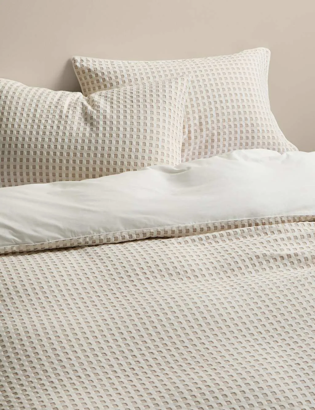 M&S Pure Cotton Waffle Bedding Set Neutral