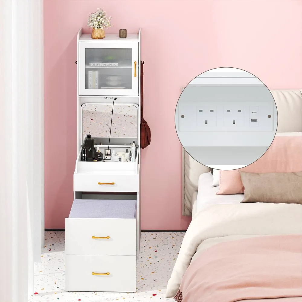 Costway Vanity Desk w/ Flip-up Mirror & Movable Storage Stool Makeup Table in White 3
