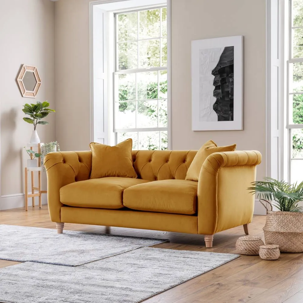 The Great Sofa Company Kensington 2-Seater Velvet Chesterfield Sofa in Mustard 2