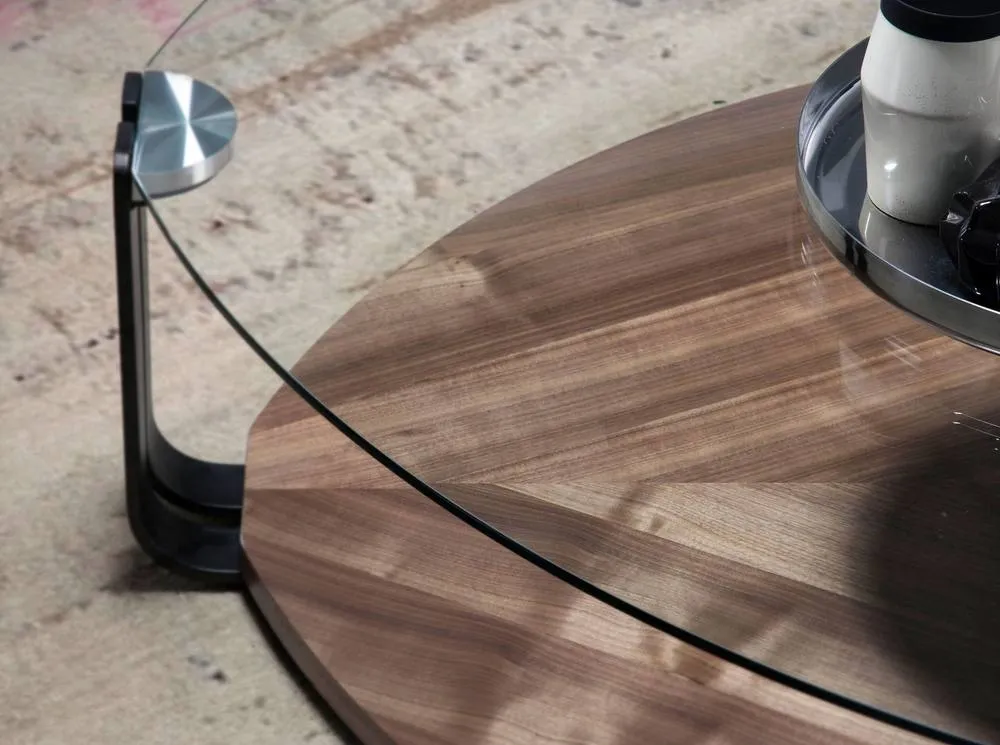Angel Cerda Triangular Coffee Table - Tempered Glass Top, Walnut 5
