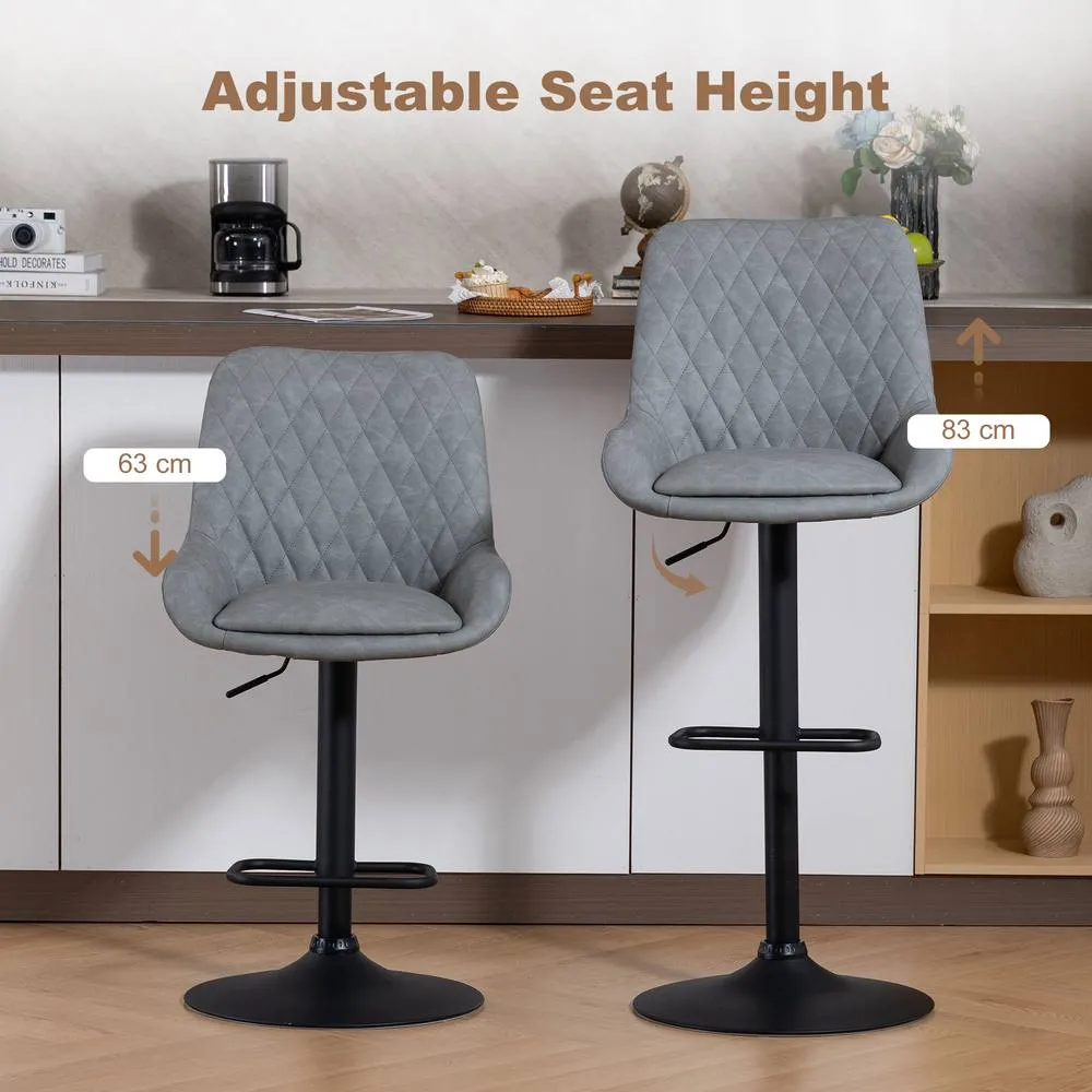 HOMCOM PU Leather Padded Bar Stools Set of 2 with Metal Base, Light Grey 4