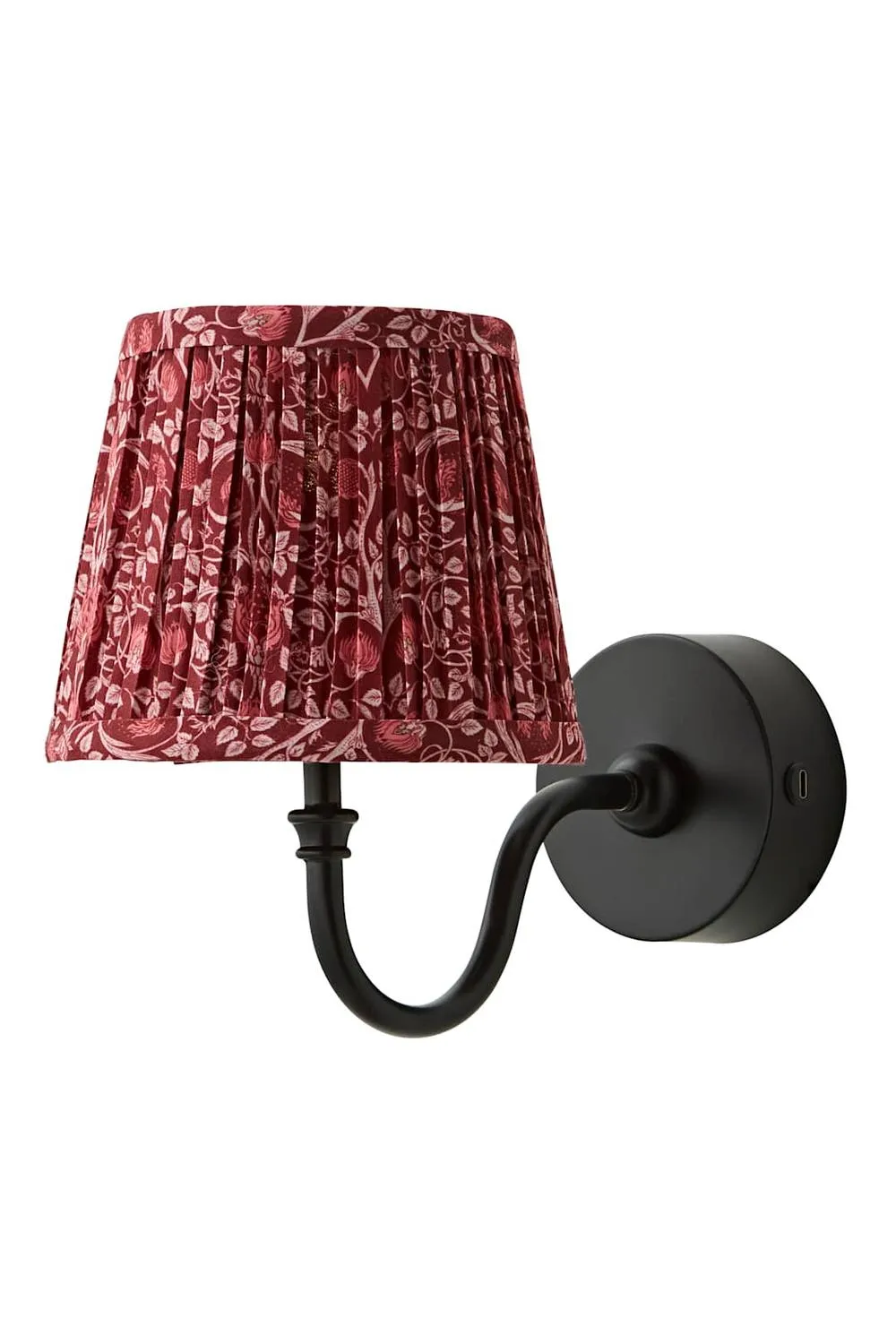 ValueLights Lowe Pair Floral Pleated Shade Metal Portable Rechargeable Wall Light in Burgundy 6