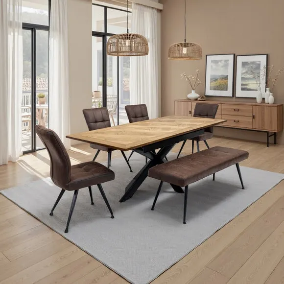 Payton Extandable Dining Table with 4 Sabenea Dining Chairs and Ebony Bench