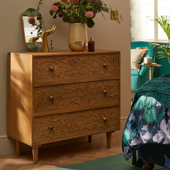 Jules Hand Carved 3 Drawer Chest 2