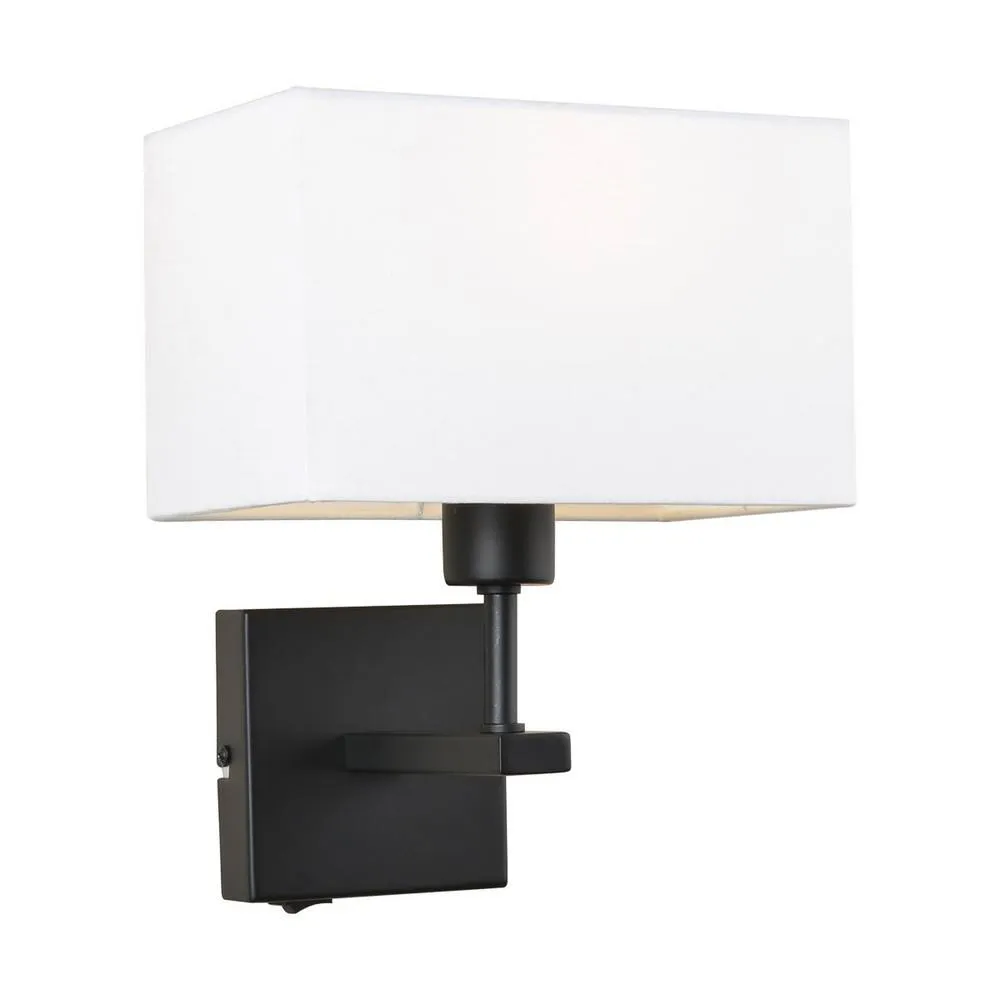 Netlighting Modern Bedside Lamp Black Matt White Rectangular Shade E27