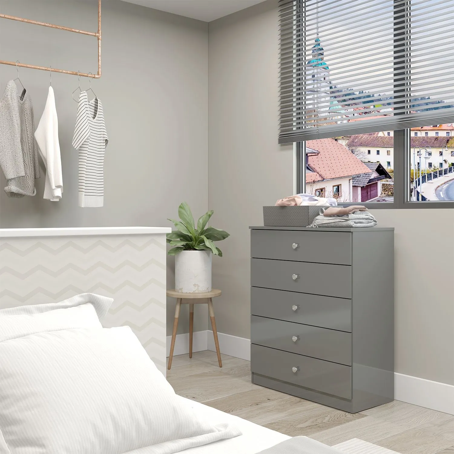 Seconique Denver 5 Drawer Chest in Grey