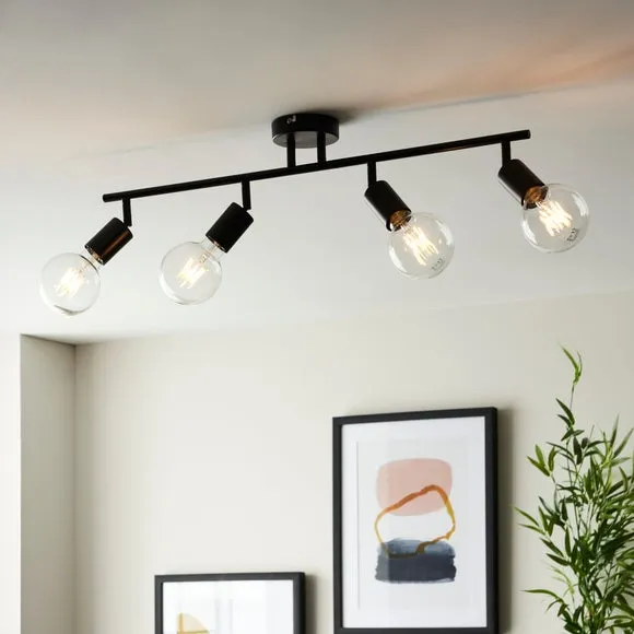 Return - Elements Koppla 4 Light Semi Flush Spotlight Bar, Black