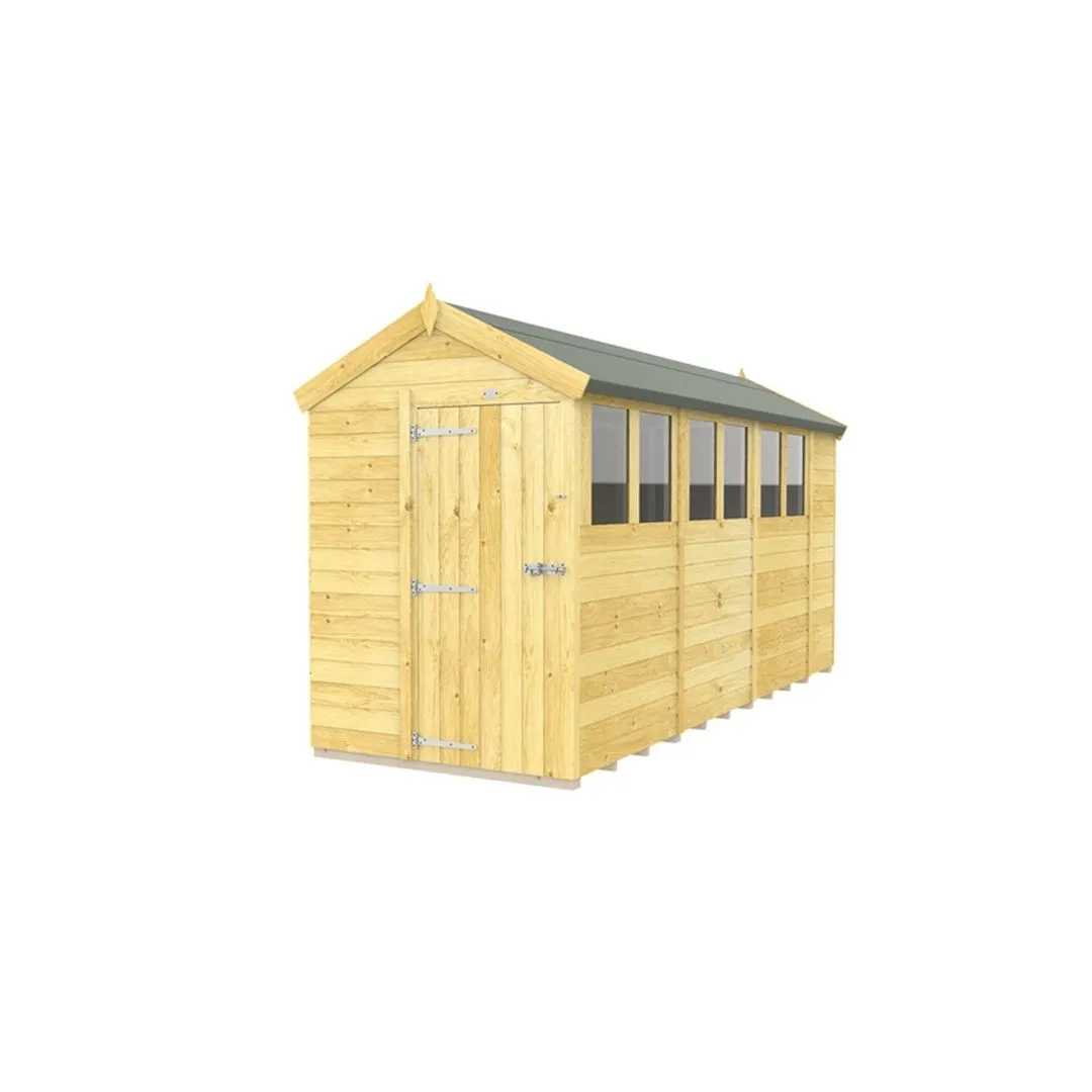 Buttercup Farm 5 x 14 Feet Apex Shed - Single Door W/ Windows - L417 x W147 x H217 cm in Brown