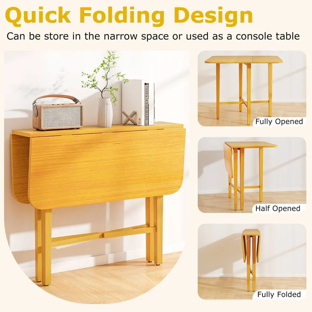 Costway Extendable Dining Table Drop Leaf Kitchen Table in Natural 4